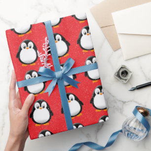 Papier Cadeau Carton en pingouin coudé hiver rouge