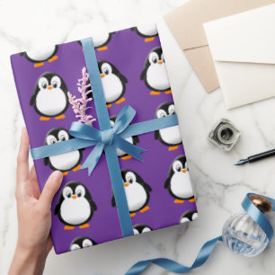 Papier Cadeau Carton en pingouin mignon personnalisé hiver viole