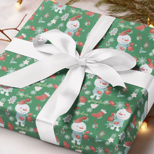 Papier Cadeau Carton mignon Snowmen Rouge Vert Custom