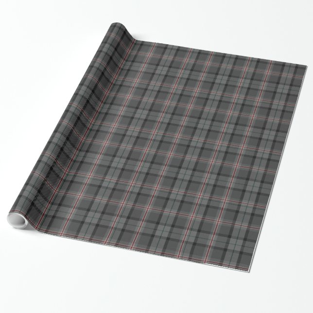 Papier Cadeau Carton noir gris gris rouge Tartan Plaid (Déroulé)