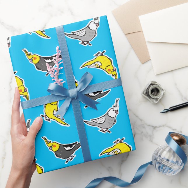 Papier Cadeau Cartoon Cockatiels Motif (Cadeaux)