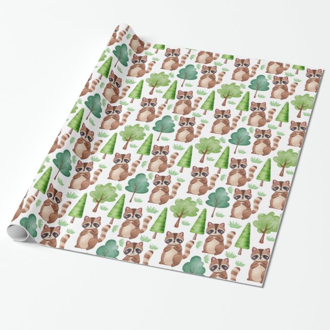 Papier Cadeau Cartoon de bois mou Raccoon Forêt Animal (Déroulé)