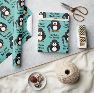 Papier Cadeau Cartoon de pingouin à boutons doux et classe avec