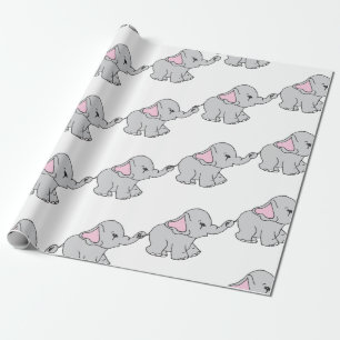 Papier Cadeau Cartoon Motif éléphant à main rose tiré