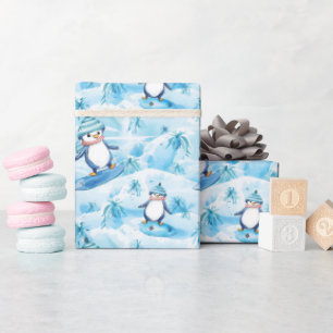 Papier Cadeau Cartoon Penguin Surfing