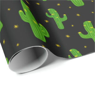 Papier Cadeau Cartoon Plantes de Cactus en noir