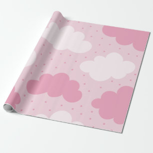 Papier Cadeau Cartoon rose et blanc Dreamy Clouds Motif pointill