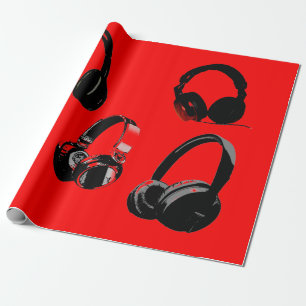 Papier Cadeau Casque noir rouge Silhouettes Pop Art