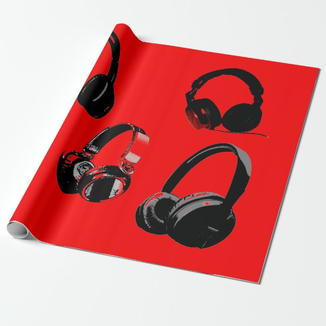 Papier Cadeau Casque noir rouge Silhouettes Pop Art (Déroulé)