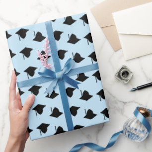 Papier Cadeau Casquette de fin d'études supérieure motif bleu cl