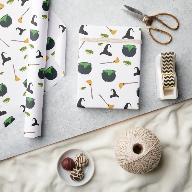 Papier Cadeau Casquette de sorcière Broom Caldron Motif Hallowee (Artisanat)