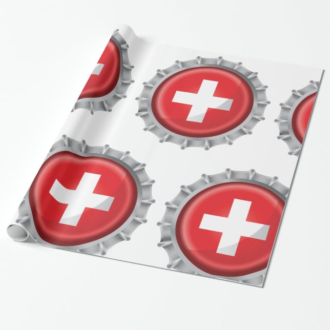 Papier Cadeau Casquette suisse de bouteille drapeau (Déroulé)