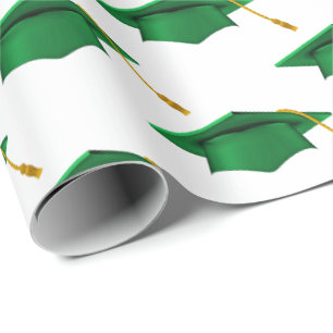Papier Cadeau Casquettes de diplômes verts sur blanc