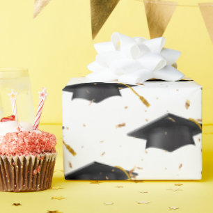 Papier Cadeau Casquettes de graduation noir et Confetti d'or