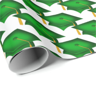 Papier Cadeau casquettes de graduation verte avec goût or