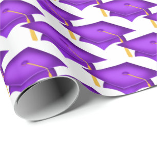 Papier Cadeau casquettes de graduation violet avec goût d'or