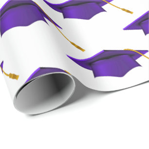 Papier Cadeau Casquettes de graduations violettes sur papier bla
