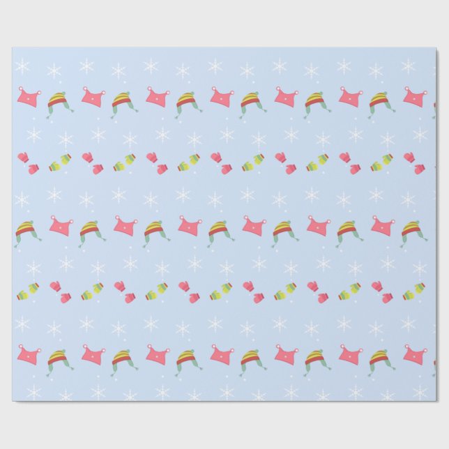 Papier Cadeau Casquettes et Mittens (Plat)