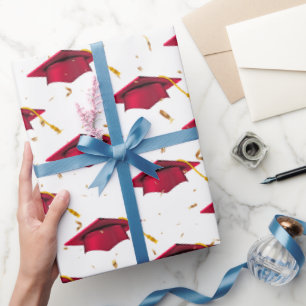 Papier Cadeau Casquettes rouges et Confetti or