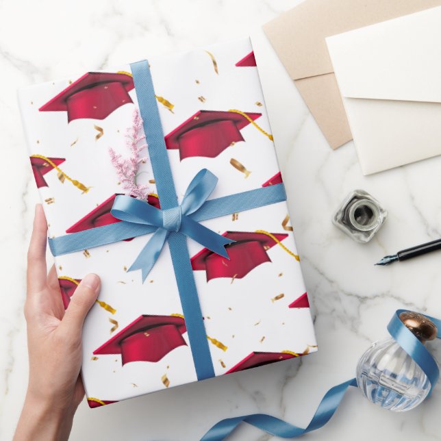 Papier Cadeau Casquettes rouges et Confetti or (Cadeaux)
