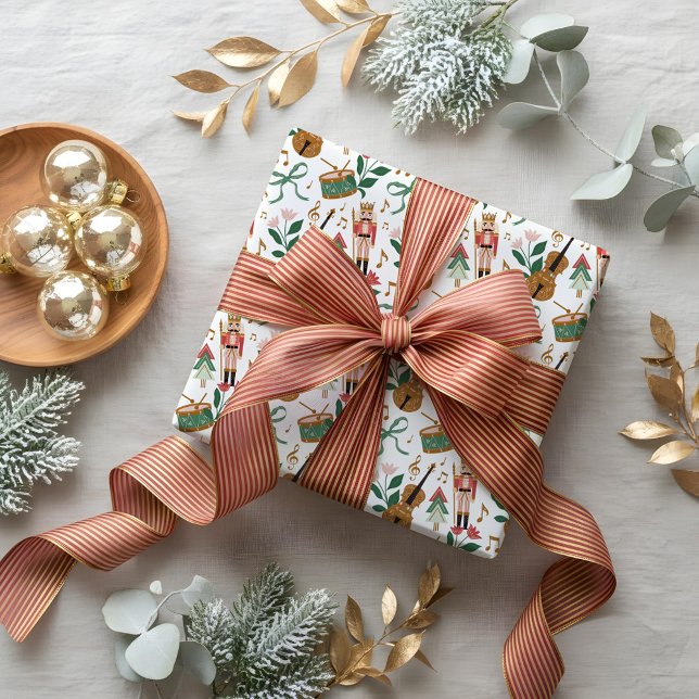 Papier Cadeau Casse-Noeud Moderne Bow Ribbon Musique (Modern Nutcracker Christmas Bow Ribbon Music Wrapping Paper)
