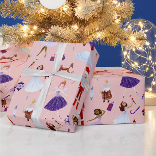 Papier Cadeau Casse-noisette Ballerines roses Sapins de Noël bla