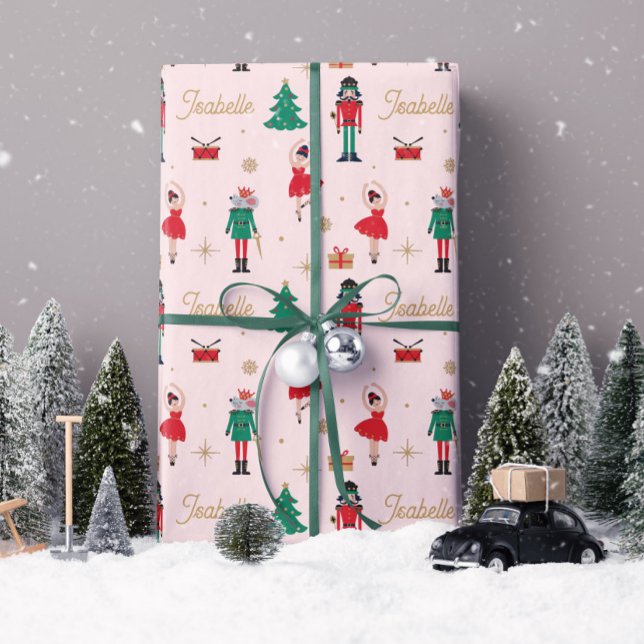 Papier Cadeau Casse-Noisette Ballet Rose Nom personnalisé Noël (Créateur téléchargé)