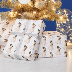 Papier Cadeau Casse-noisette de ballet rose blanc Noël