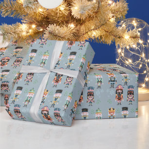 Papier Cadeau Casse-Noisette de Noël Jouets Soldats Bleu Doux