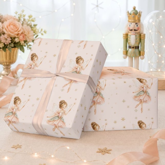 Papier Cadeau Casse-Noisette Fée Dragée Noël Anniversaire (Sugar Plum Fairy Ballerina Christmas Birthday Wrapping Paper)
