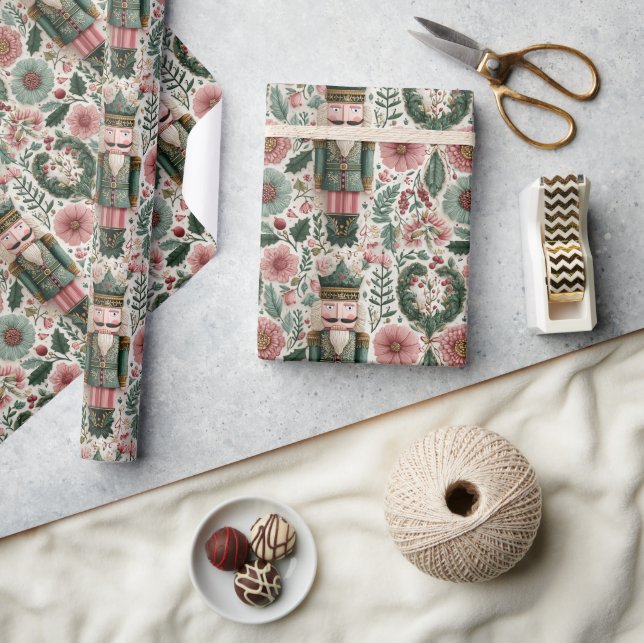 Papier Cadeau Casse-noisette festif rose et vert (Artisanat)