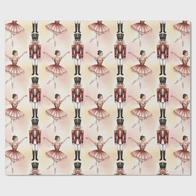 Papier Cadeau Casse-noisette tendance et danseuse de ballet      (Plat)