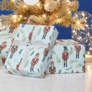 Papier Cadeau Casse-noisettes et sapin de Noël à l'aquarelle