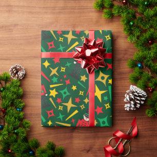 Papier Cadeau Casse-noix et étoiles colorées Vert foncé sans fil