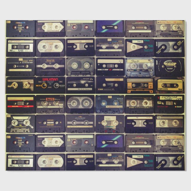 Papier Cadeau Cassette vintage des années 80 cool (Plat)