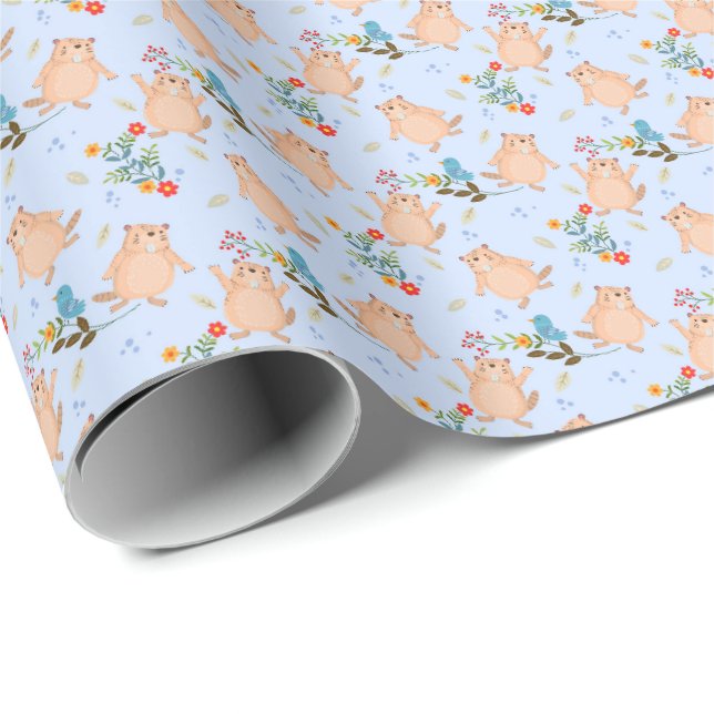 Papier Cadeau Castor et Oiseau (Coin rond)
