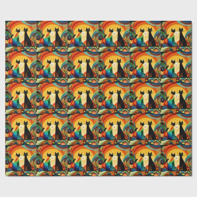 Papier Cadeau Cats on Bright and Colorful Background, (Couture)