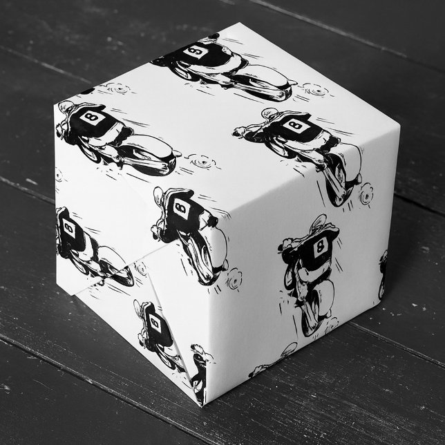 Papier Cadeau Cavalier de Motocross Numéro 8 Moto Rétro Tout-Ter (Créateur téléchargé)