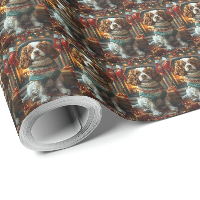 Papier Cadeau Cavalier King Charles Spaniel avec des cadeaux de  (Coin rond)