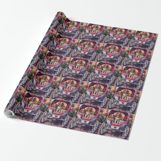 Papier Cadeau Cavalier King Charles Spaniel Chien Saint-Valentin (Déroulé)