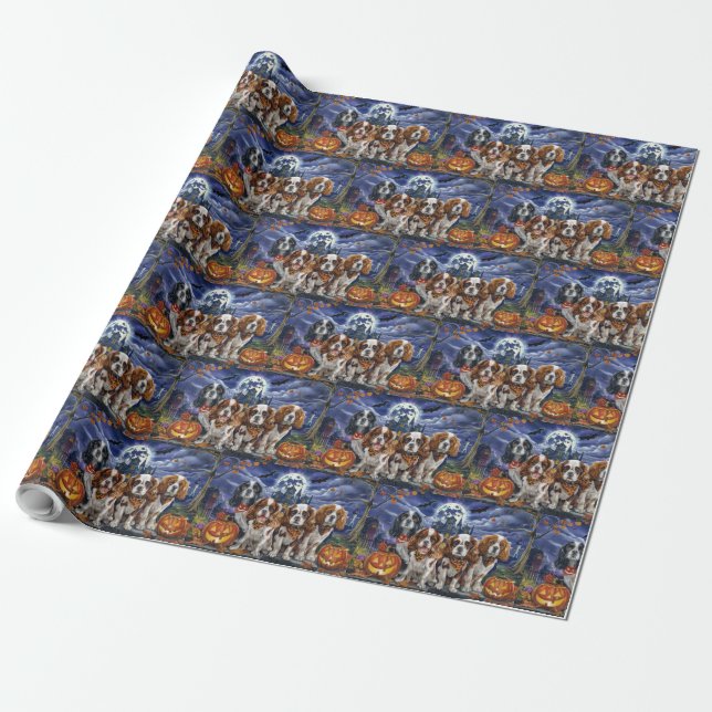 Papier Cadeau Cavalier King Charles Spaniel Halloween Épouvantab (Déroulé)