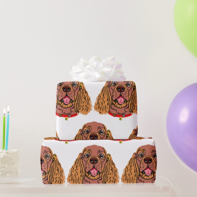 Papier Cadeau cavalier roi charles spaniel ruby dessin animé (Cadeaux de fête)
