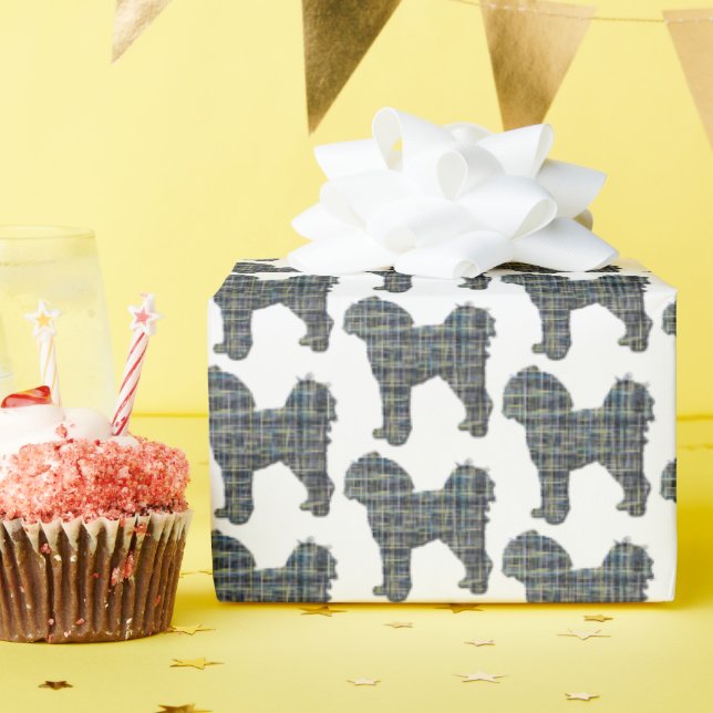 Papier Cadeau Cavapoo Jaune & Grille Noire Ligne Cadeau Blanc (Fête d'anniversaire)