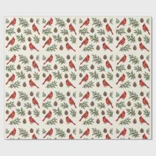 Papier Cadeau Cèdre Cardinal Neigeux Noël Traditionnel