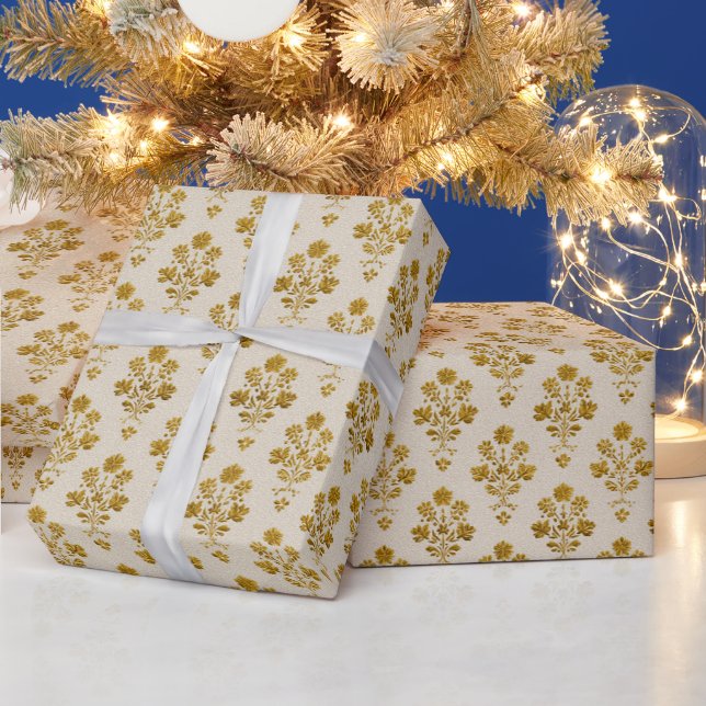 Papier Cadeau Célébration | Bloc floral or (Vacances)