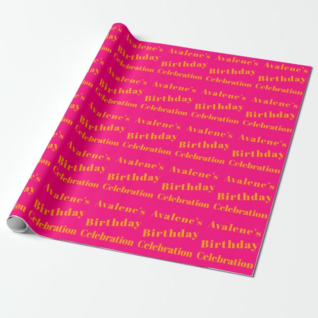 Papier Cadeau Célébration d'anniversaire Bold Pink et Bright Ora (Déroulé)