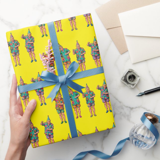 Papier Cadeau Célébration d'anniversaire de Donald Trump dansant (Cadeaux)