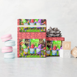 Papier Cadeau Célébration d'anniversaire des nains de jardin fes