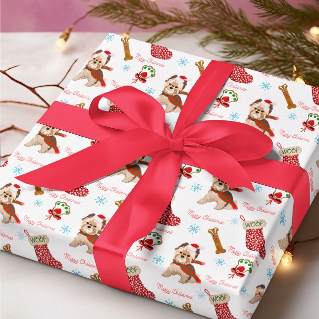 Papier Cadeau Célébration de Noël avec Yorkie   (Calling all Yorkie Fans- this is the Christmas paper for you!)