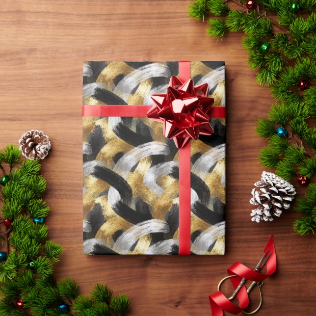 Papier Cadeau Célébration de Noël en Or Argent Noir (Cadeau de vacances)